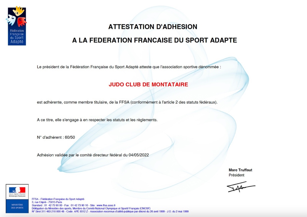 Affiliation Fédération Sport Adapté 